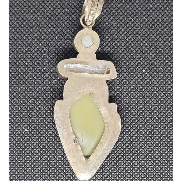 Boho Luxe Vintage 925 Silver Abalone Mother-of-Pearl Pendant Necklace Statement - Picture 3 of 10